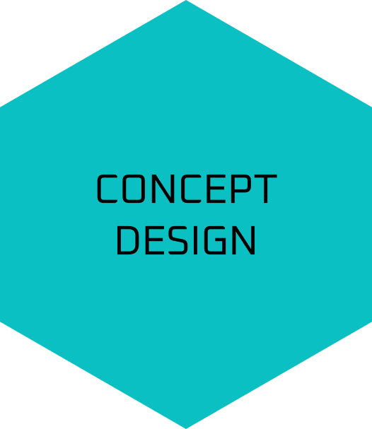 Seavangardia Design Proecess Concept Design Phase - a hexagon with black letters and a turquoise background